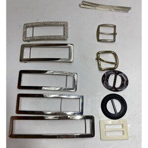 Vintage Sewing Supplies Buckle Lot Of 10 Mixed Metal Plastic Rhinestones